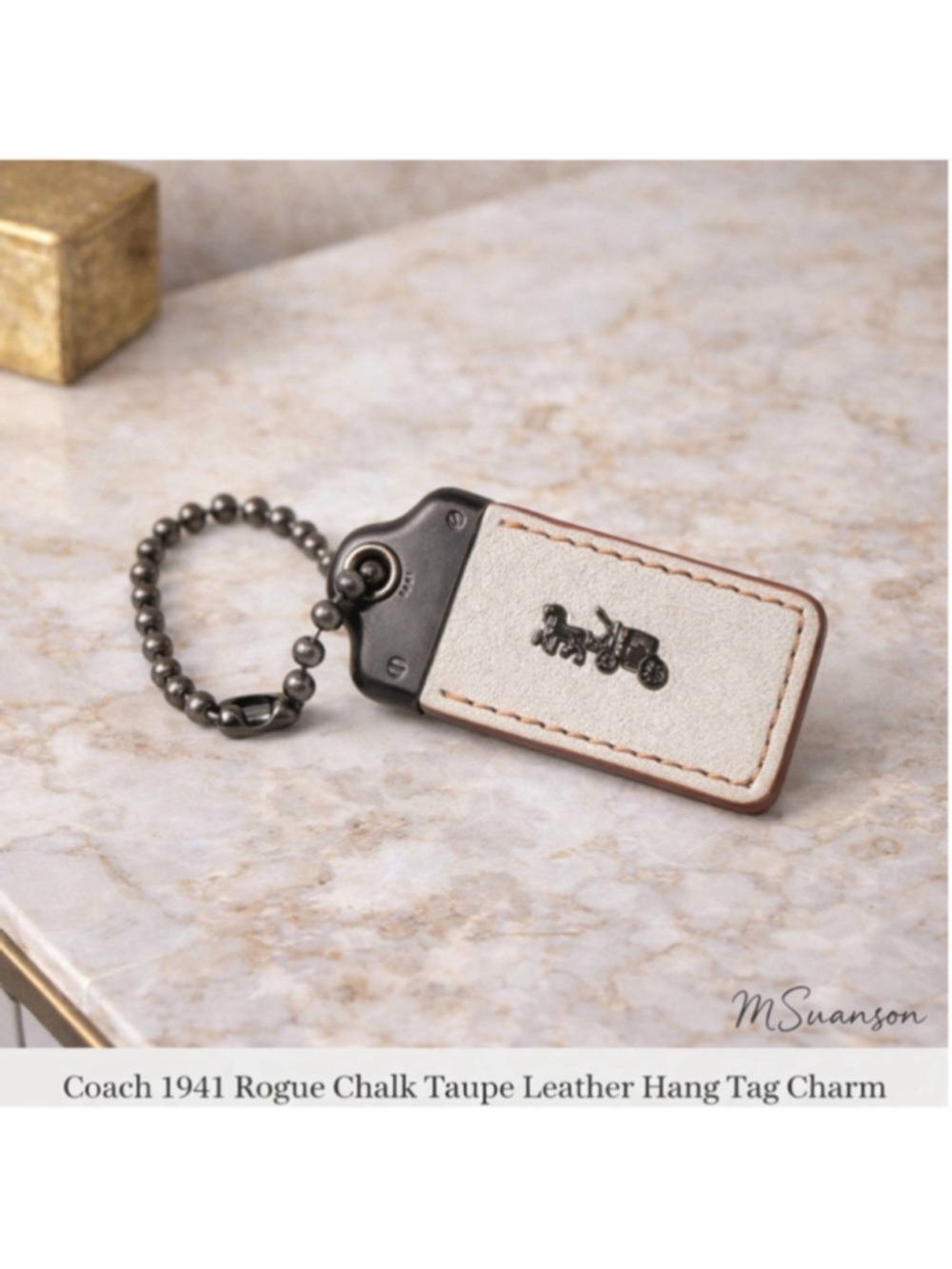 Coach 1941 Rogue Chalk Taupe Leather Hang Tag Charm Gunmetal NWOT